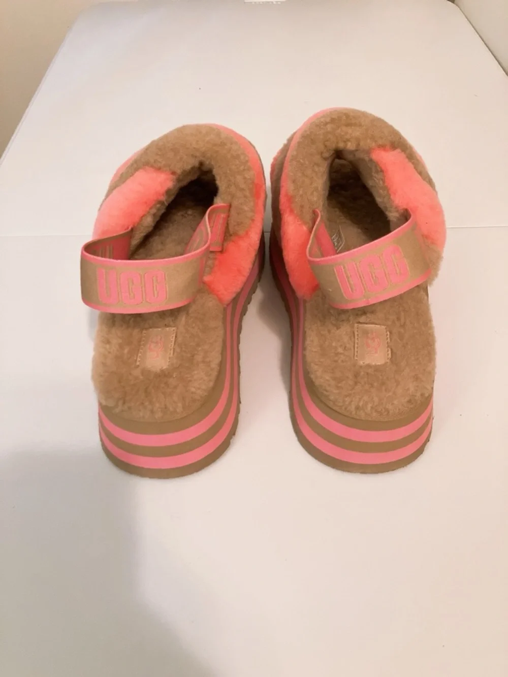 NEW! UGG Disco Striped Platform Slides Slippers Chestnut Pink Rose Size 9/10 - Picture 8 of 14